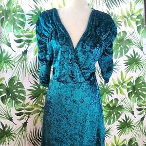Shein Teal Ruched Panne Velvet Maxi Dress (Size: 4XL)
